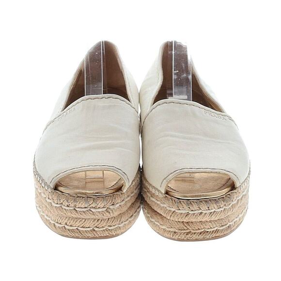PRADA Cream Leather Platform Peep Toe Espadrilles Woven Flats Sz EU 40/US 9.5-10 - Picture 1 of 12